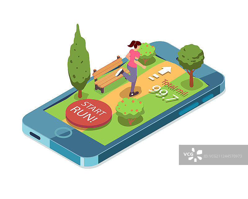跑步女人跑步手机App图片素材