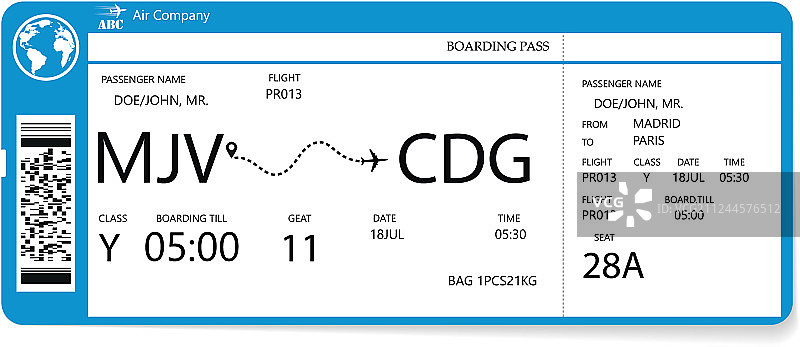 逼真的航空公司机票设计图片素材