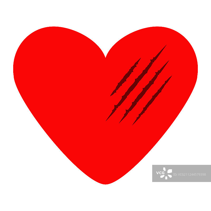 红色爱心与黑色血腥爪痕动物抓痕图片素材