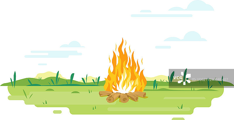 绿色草坪上的篝火图片素材