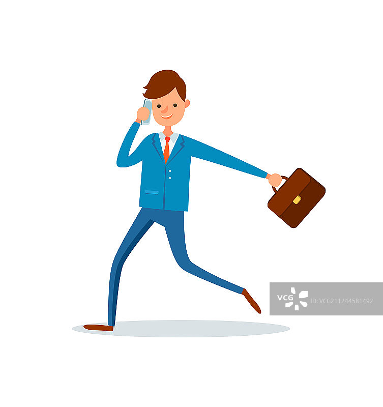 男导演打电话并跑去工作图片素材