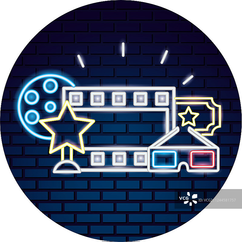 电影院霓虹灯图标合集图片素材