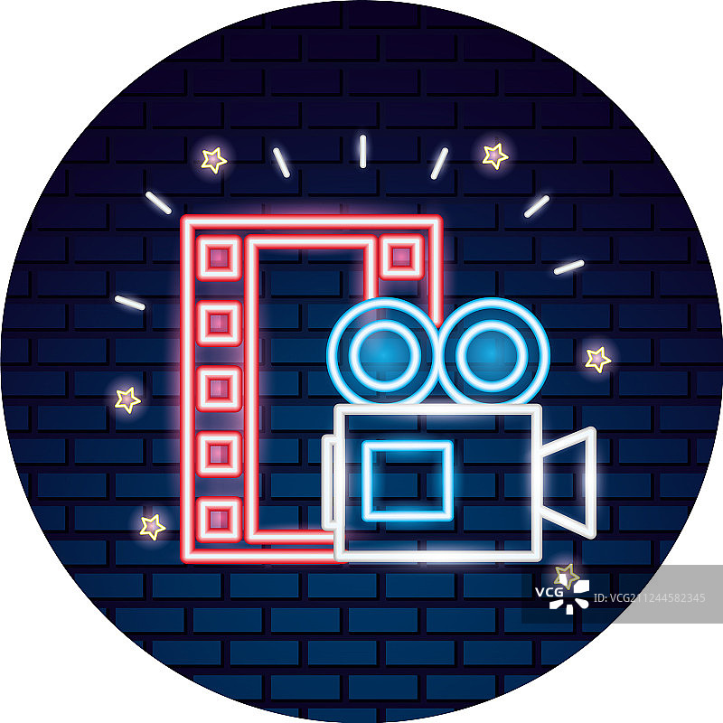 带霓虹灯光效果的摄像机图标图片素材