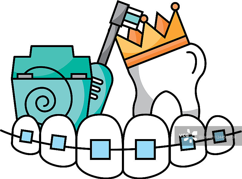 牙齿与牙套、牙线刷、口腔卫生护理图片素材