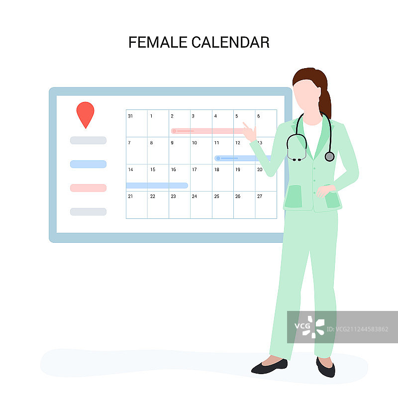 女医生在日历旁做记录图片素材