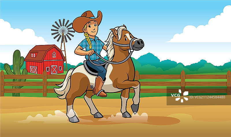 在牧场骑马的女牛仔图片素材
