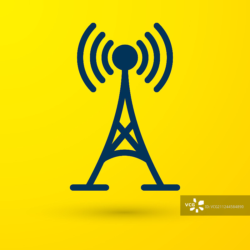 蓝色天线图标，黄色背景上隔离图片素材