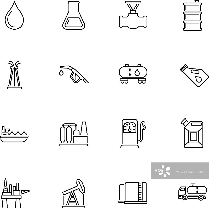 石油工业扁平风格线性图标图片素材