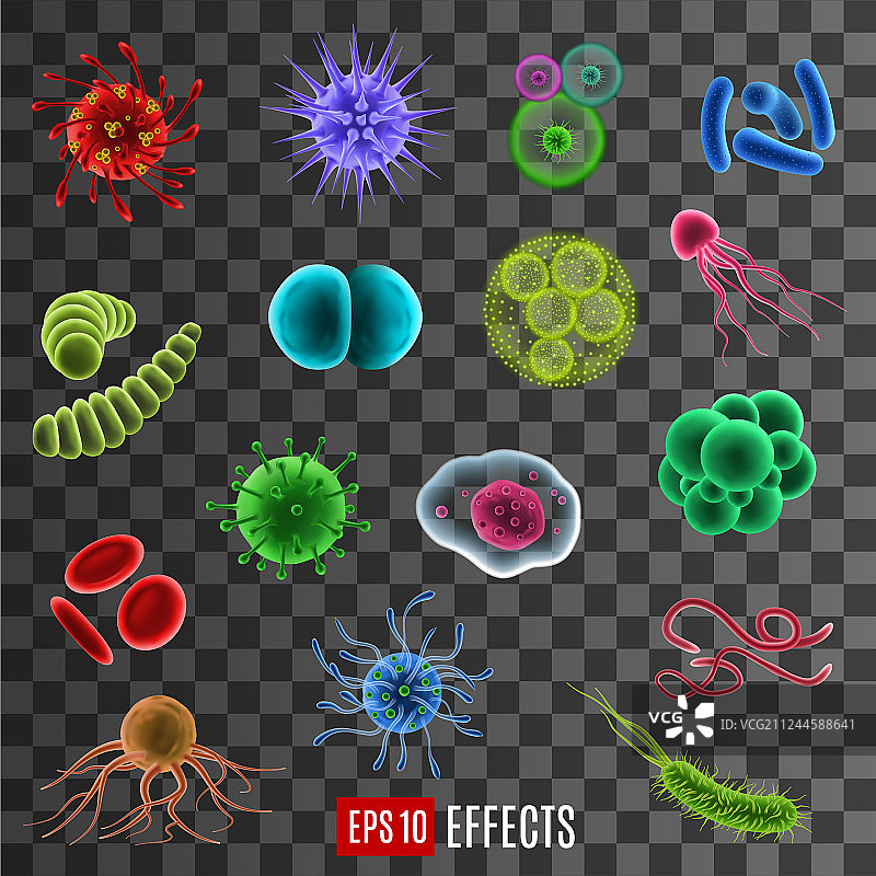 病毒细胞细菌微生物3D图标图片素材