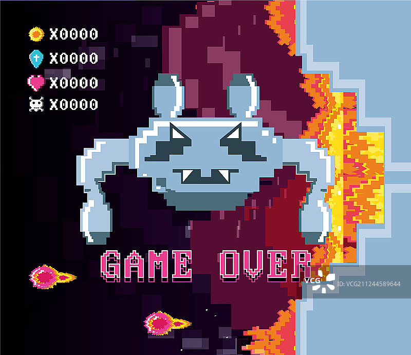 经典游戏场景：怪物与游戏结束图片素材