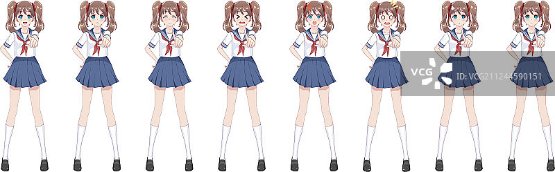 穿水手服蓝裙的动漫女学生图片素材
