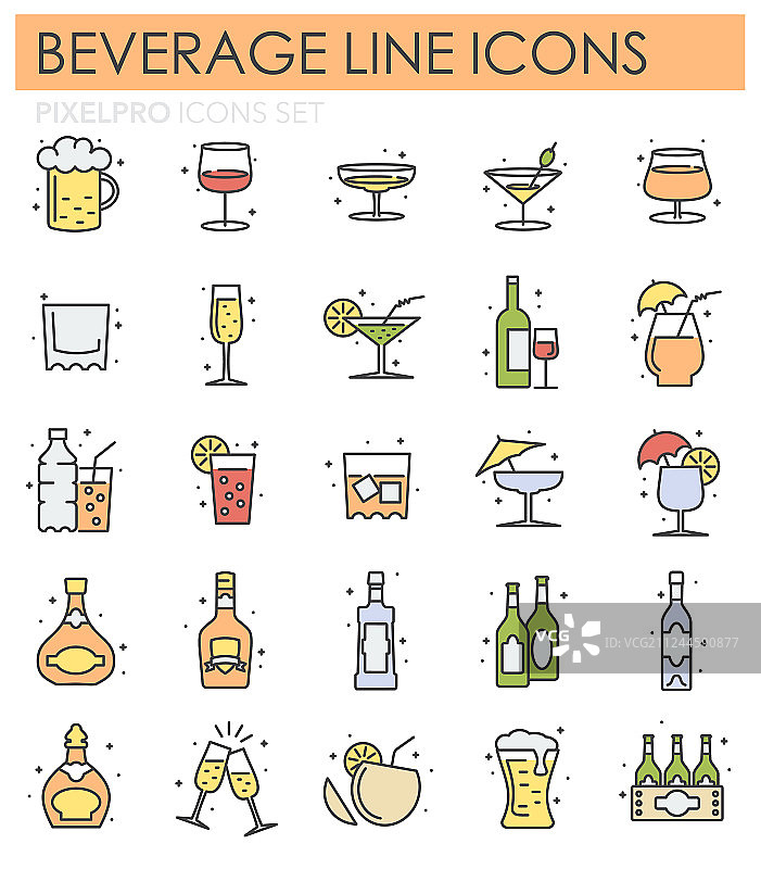 饮品线性彩色图标（白色背景）图片素材