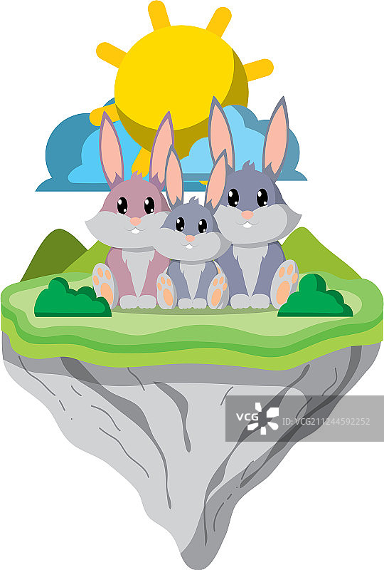 漂浮岛上的家庭兔子动物图片素材