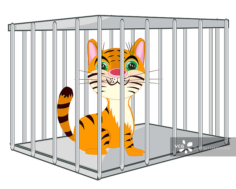 钢笼里的野生老虎卡通图片素材