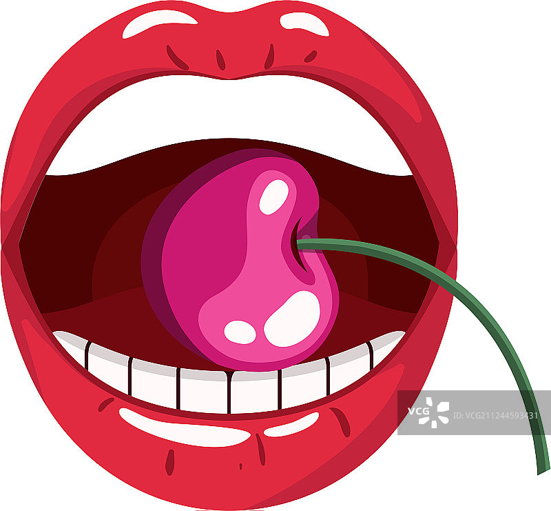 带有樱桃的女性嘴巴隔离图标图片素材