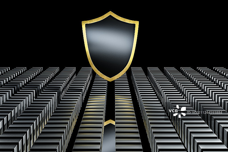 护盾与科技感背景，三维渲染图片素材