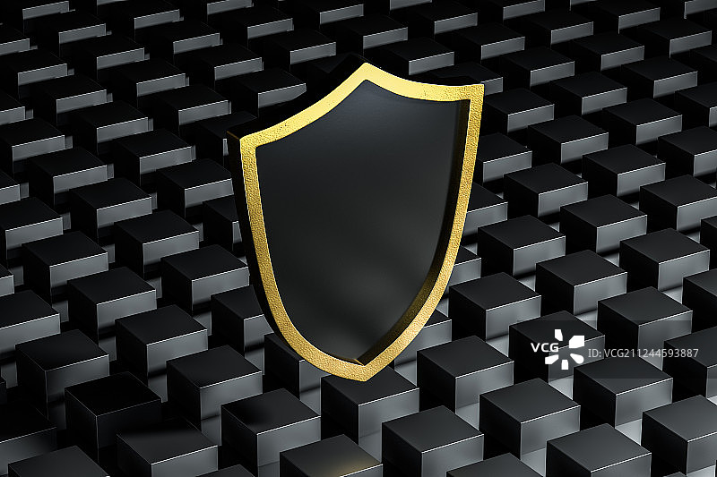 护盾与科技感背景，三维渲染图片素材