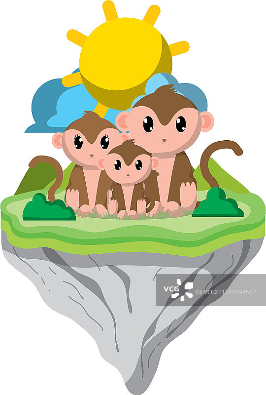 漂浮岛屿上的猴子家庭图片素材
