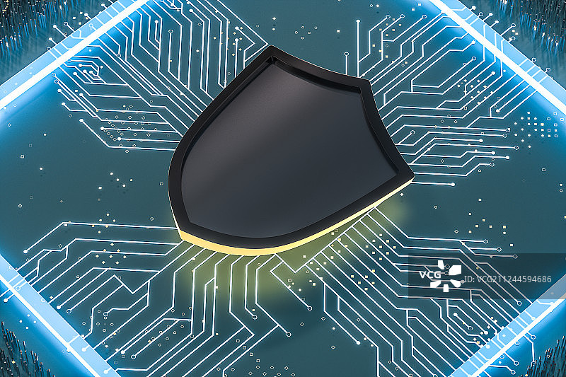 护盾与科技感背景，三维渲染图片素材