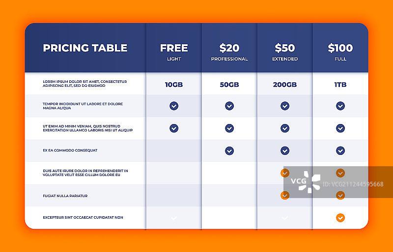 价格对比表模板商务图片素材
