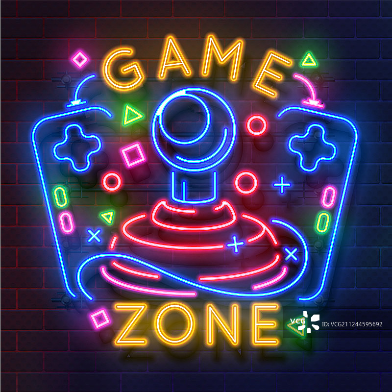 复古游戏霓虹灯牌图片素材