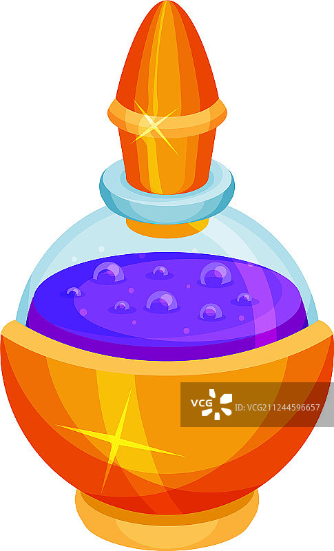 装有紫色液体法力药水的圆形玻璃瓶图片素材