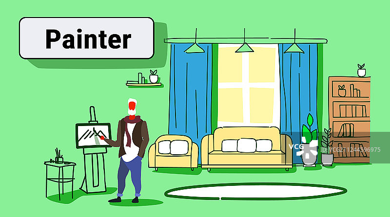 老年画家手持画笔图片素材