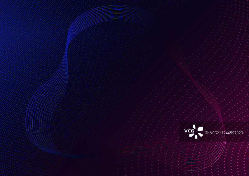 黑色背景上的红蓝色线条和点状波浪图片素材