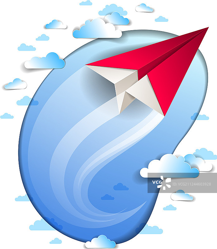 纸飞机在多云的天空中飞行图片素材