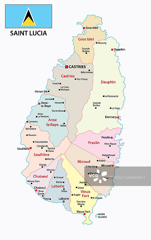 圣卢西亚行政和政治地图图片素材