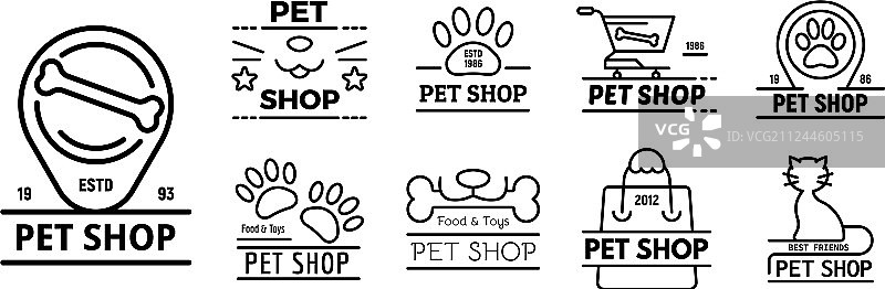 宠物店图标轮廓样式合集图片素材