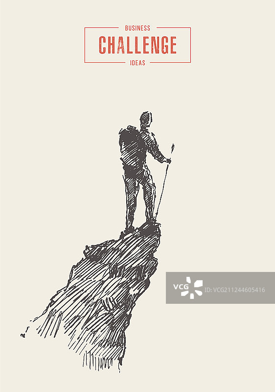 山顶上的男人：旅行者获胜概念图片素材