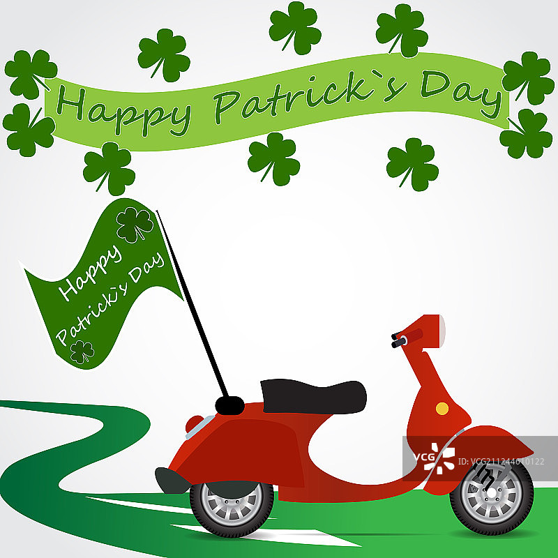 带有旗帜的圣帕特里克节复古滑板车图片素材