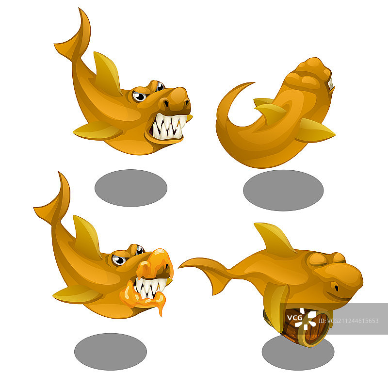 带木桶的滑稽牙齿鱼图片素材