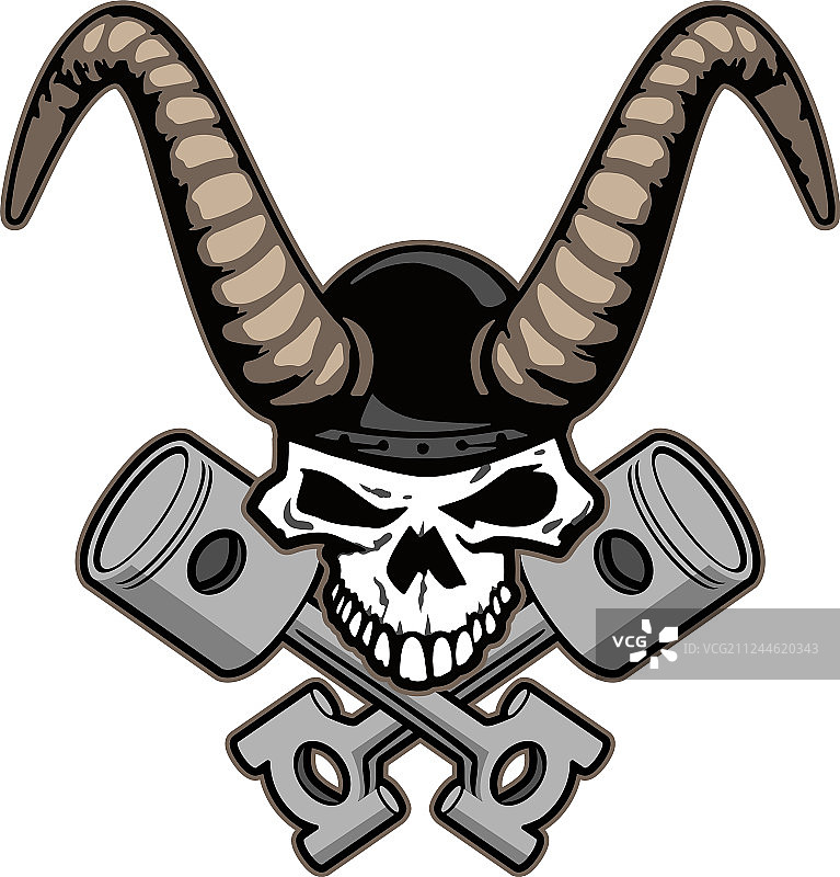 带有角和交叉活塞的骷髅图片素材