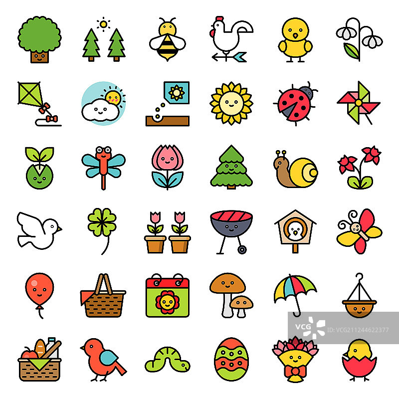 可编辑笔画的春季填充图标集图片素材