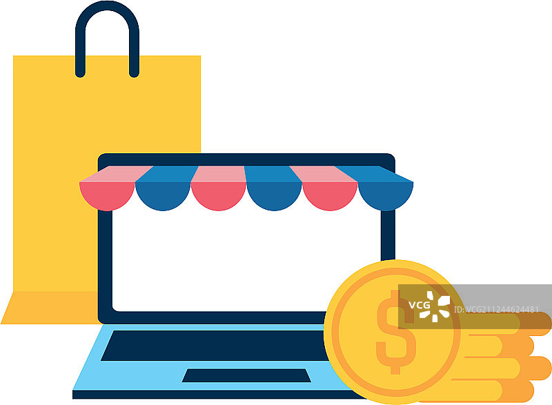 带有美元硬币图标的笔记本电脑屏幕图片素材