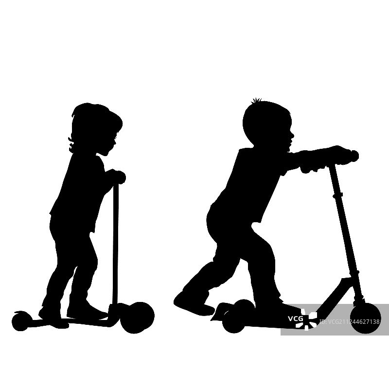 学习骑滑板车的儿童剪影图片素材