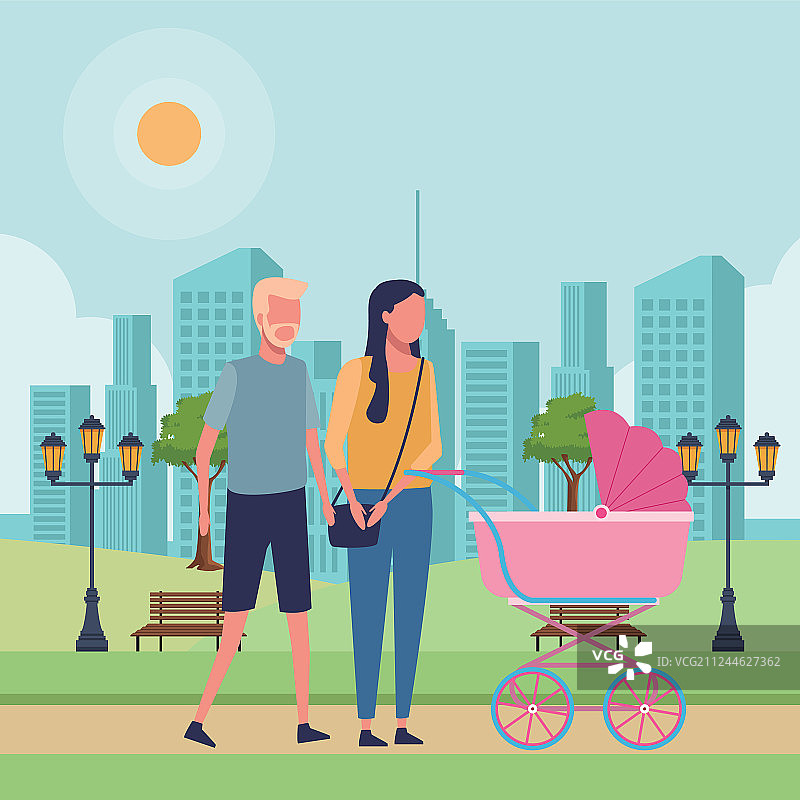 无脸夫妇和婴儿车图片素材