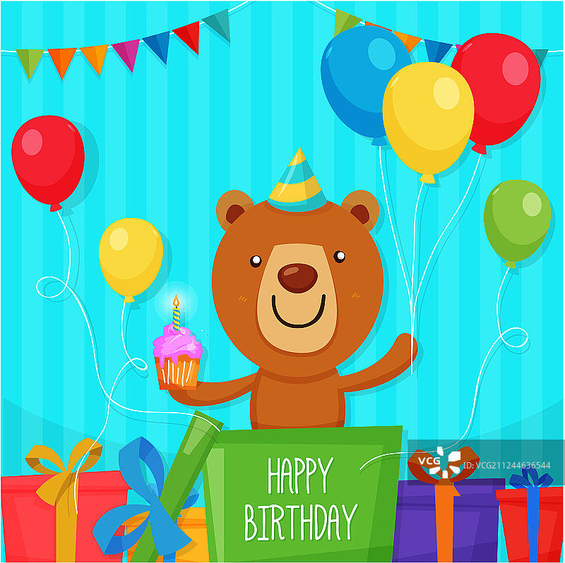 盒子里的可爱小熊角色拿着杯子图片素材