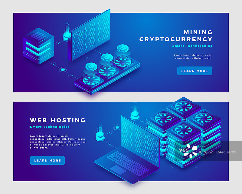 加密货币挖掘和网络托管概念图片素材