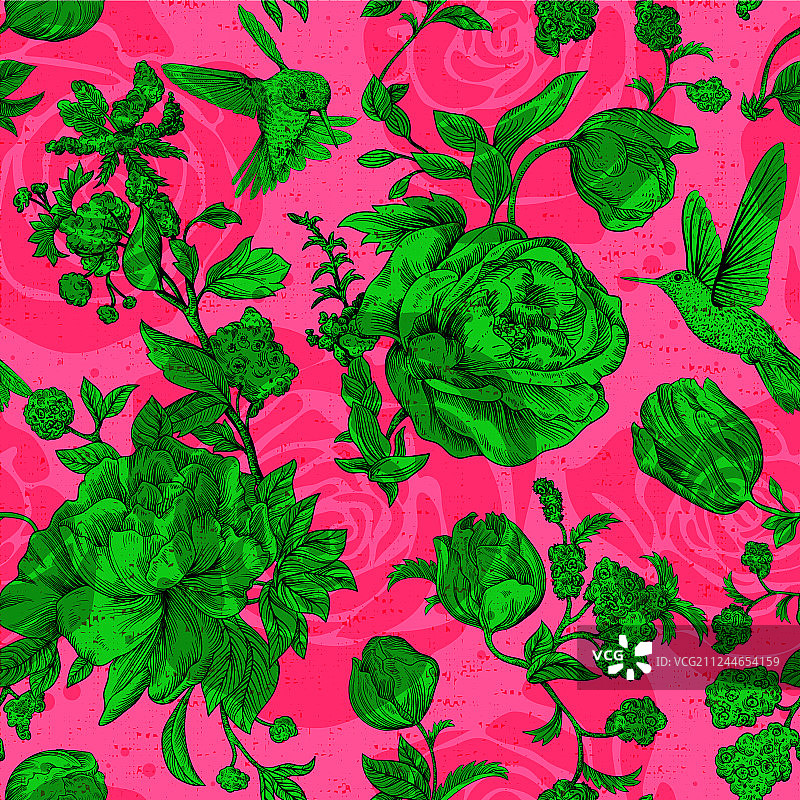 玫瑰和牡丹复古图案图片素材