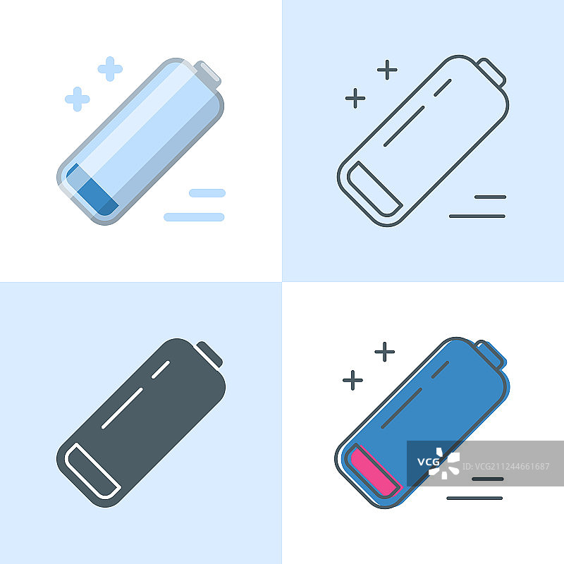 扁平风格和线条风格的低电量图标集图片素材