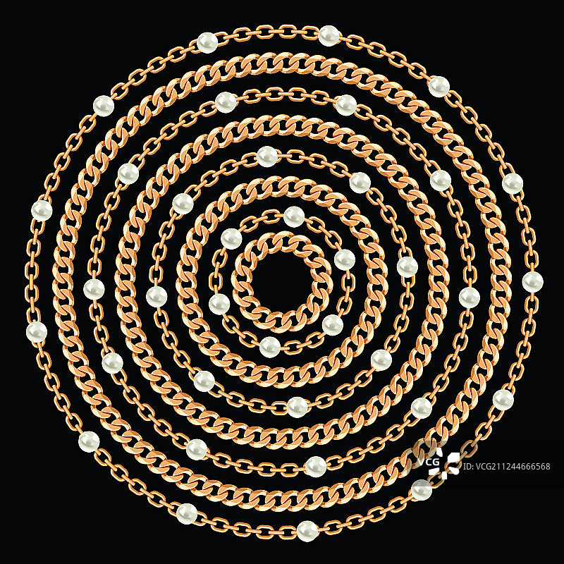 金色链条和珍珠制成的圆形图案图片素材