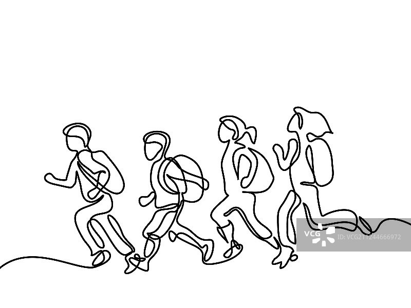 孩子们背着书包跑向学校图片素材