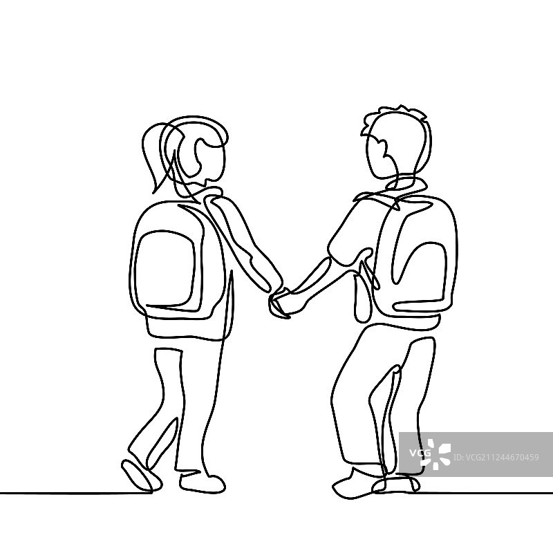 男孩和女孩背着书包去上学图片素材