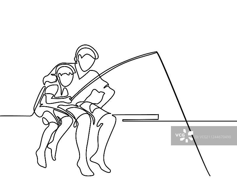 父子一起捕鱼图片素材
