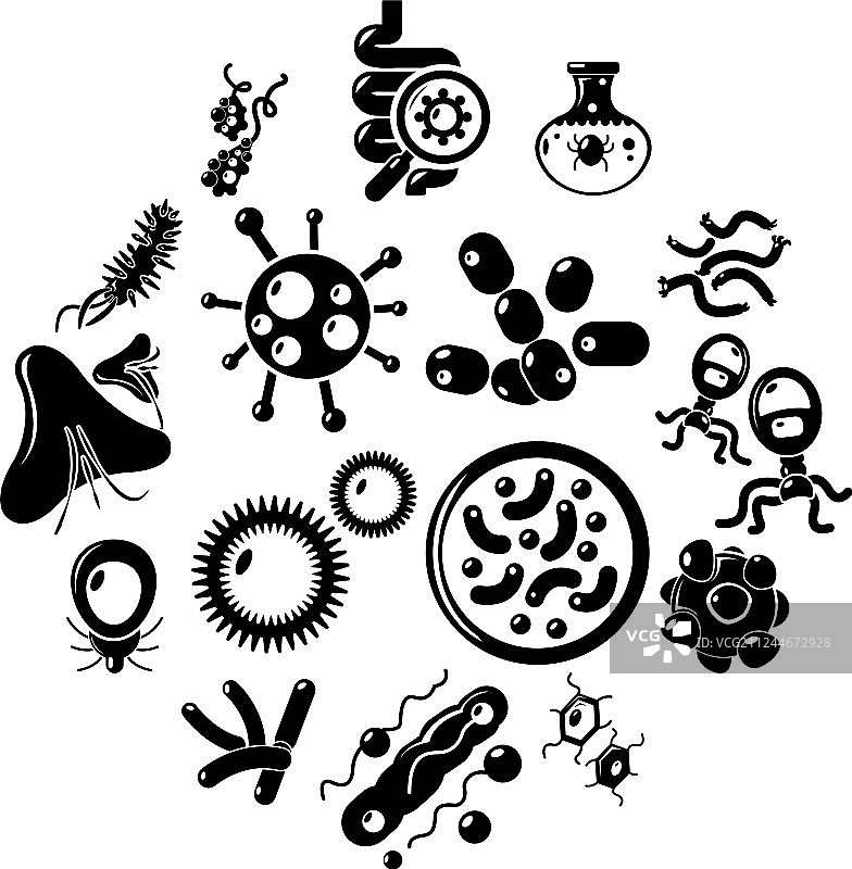 病毒细菌图标集简约风格图片素材