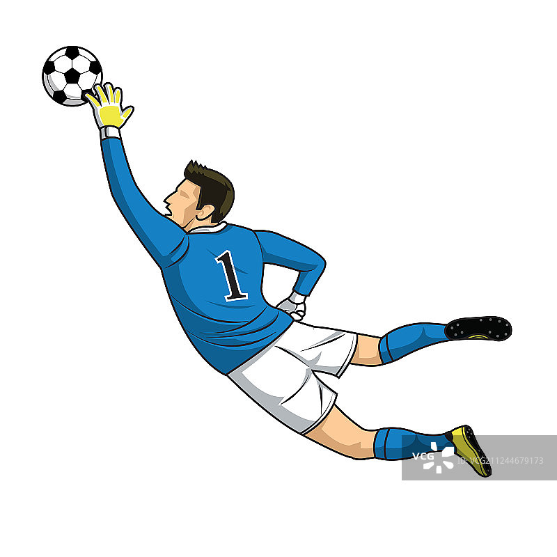 足球守门员在白色背景上接球图片素材