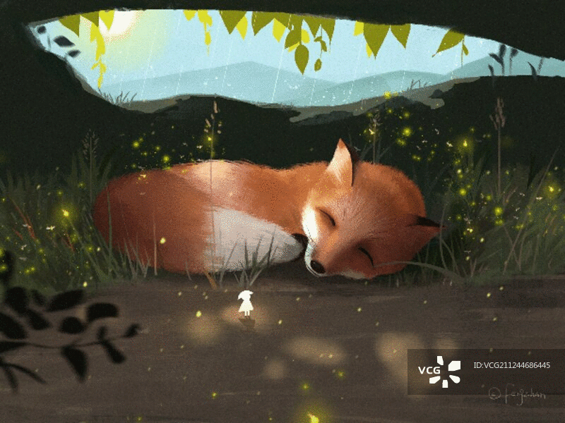 看着小狐狸在山洞睡觉图片素材